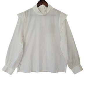 Everlane The Wing Shoulder Mockneck Ruffle Top Womens Size 14 White Cotton NWT